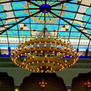 Masjid Ahle Bait Salalah guide showing marble interiors and blue dome