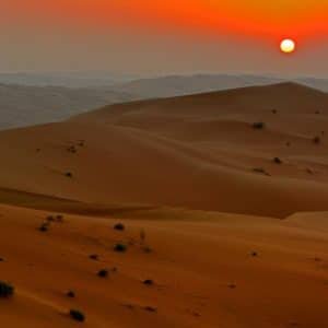 Dune bashing and sunset scenes during Oman desert safaris